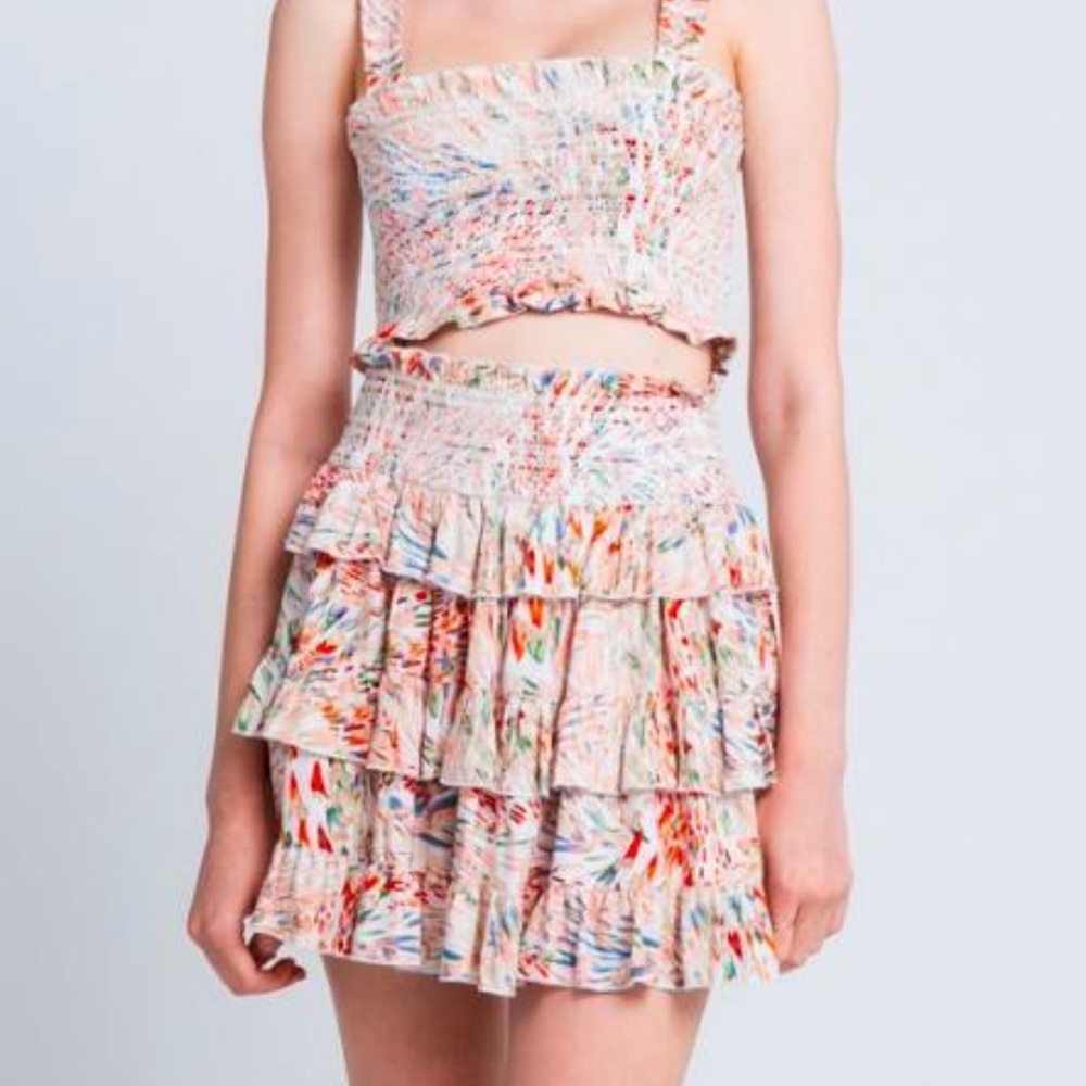 Faye Boho Print Two-Piece Smocked Mini Dress